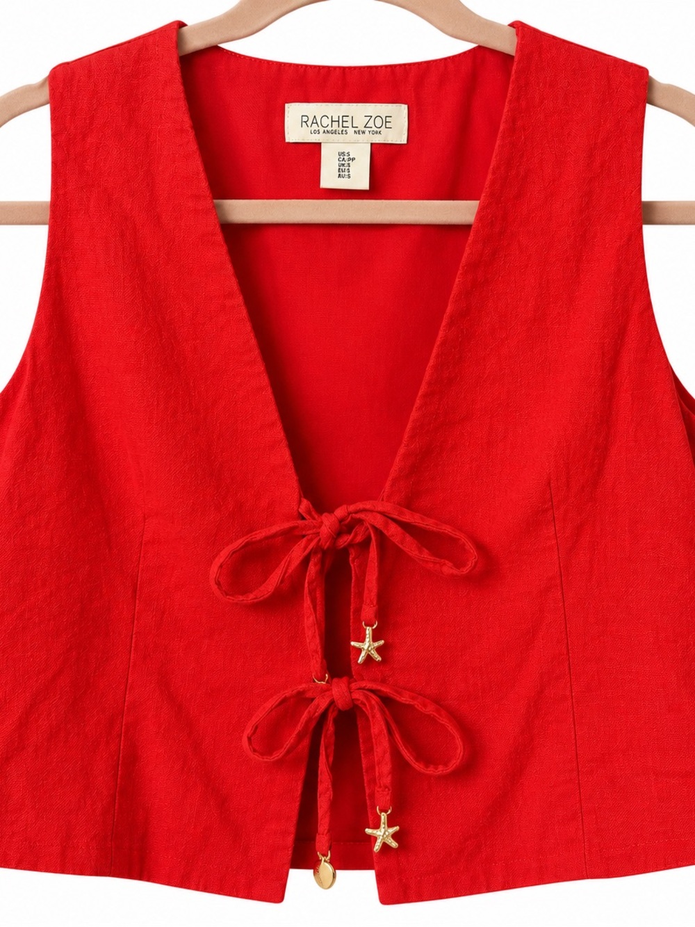 Rachel Zoe Bright Red Tie-Front Linen-Blend Camisole